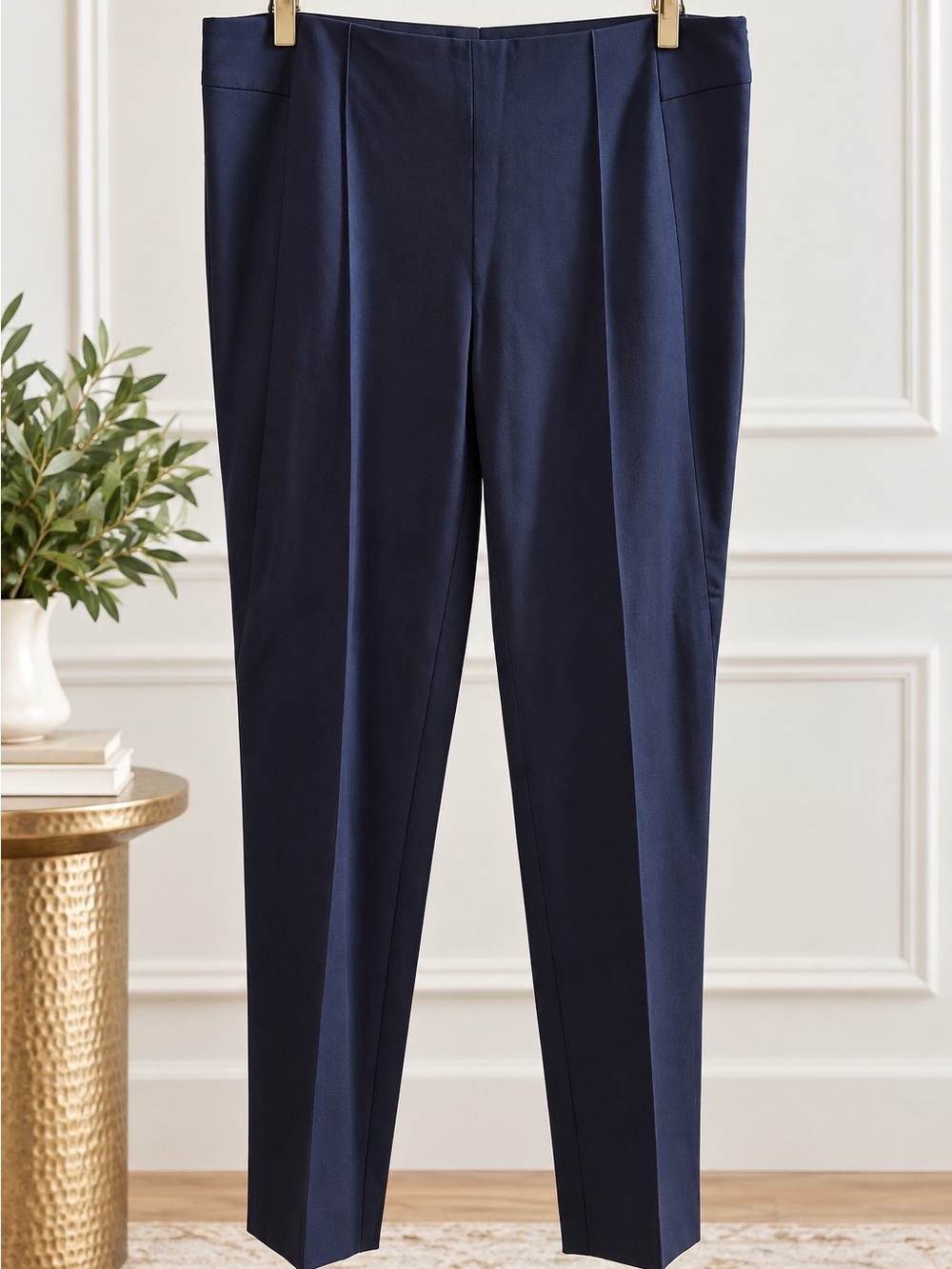 ESCADA NWT Navy Tuska Pintuck Tailored Ankle Pants Side Zip EU 42 US 12